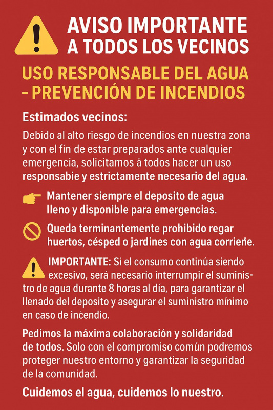 La Junta Vecinal de Campo Y Santibañez llama sus vecinos al un uso responsable del agua ante el riesgo de incendios