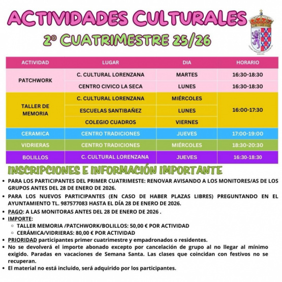 El Ayuntamiento presenta la programación de actividades culturales del segundo cuatrimestre 2025-2026
